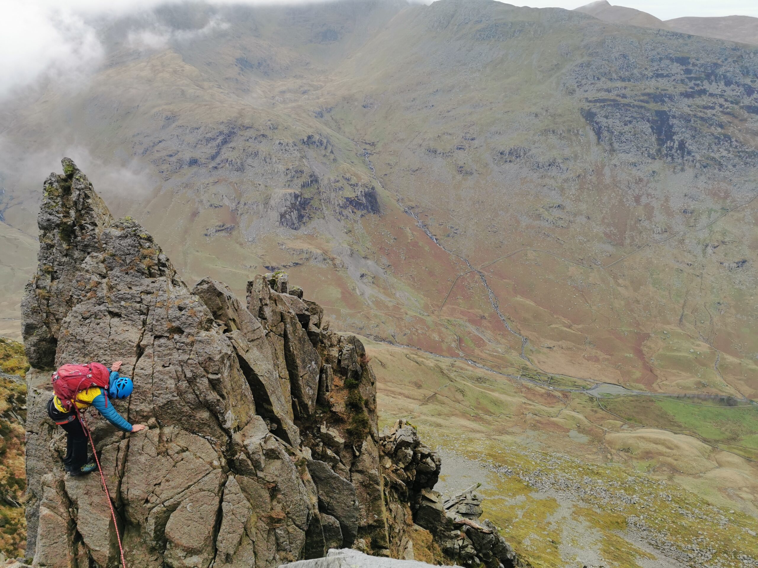 Lake District Mountaineering and climbing on Pinnacle ridge St Sunday crag