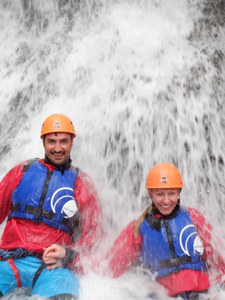 The Esk ghyll scrambling with Adventuring - 2 clients in the waterfall